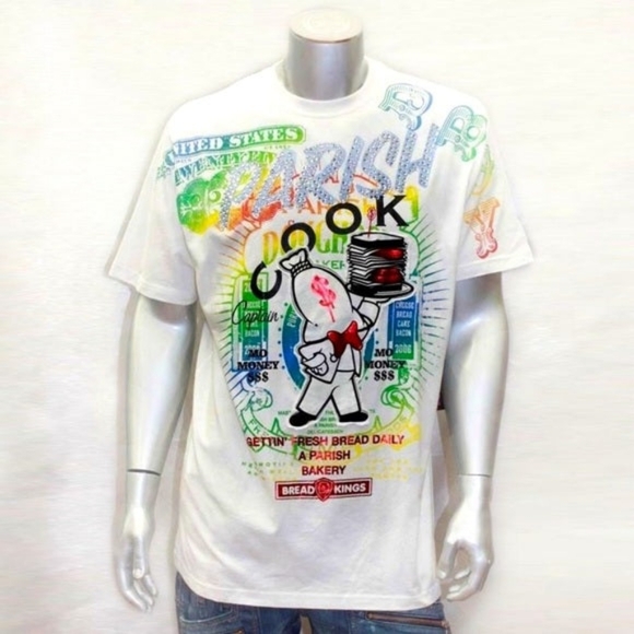 Men's Parish White "$ COOK" Short Sleeve Tee Shirt NWT - Picture 1 of 3